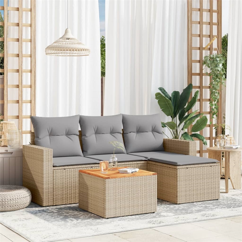 vidaXL 5 Piece Solid Acacia Wood Sofa Set in Beige
