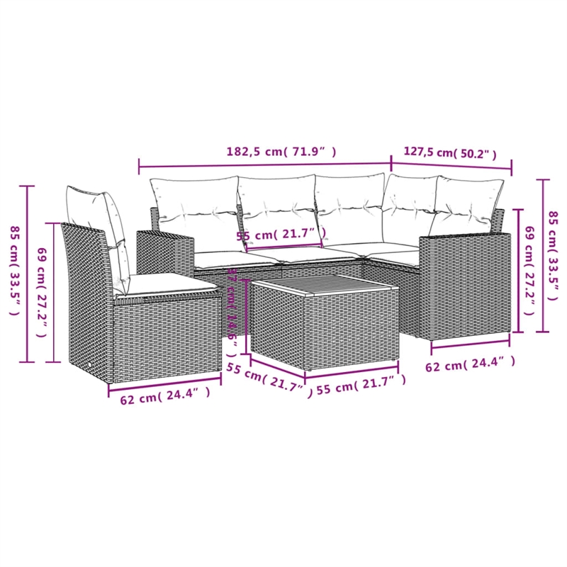 vidaXL 6 Piece Steel Small Sofa Set in Gray/Beige