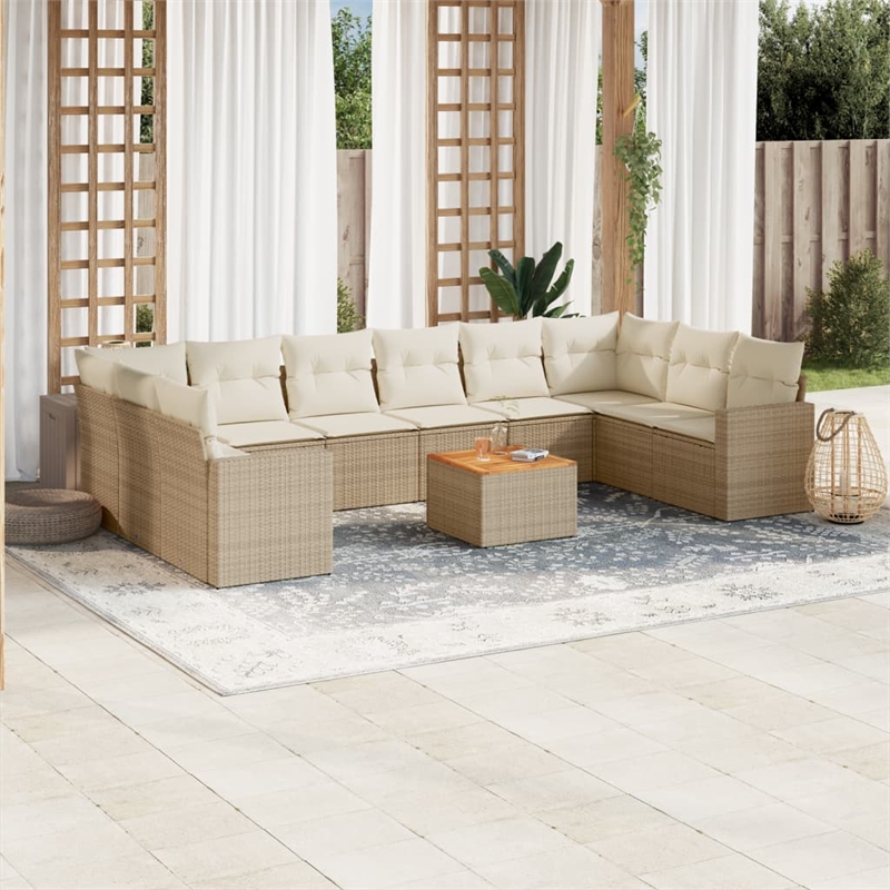 vidaXL 11 Piece Poly Rattan Sofa Set in White/Cream/Beige