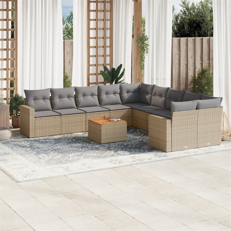 vidaXL 11 Piece Solid Acacia Wood Sofa Set in Beige