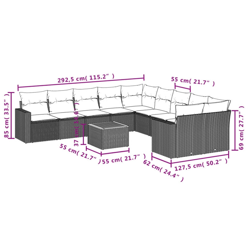 vidaXL 11 Piece Solid Acacia Wood Sofa Set in Beige