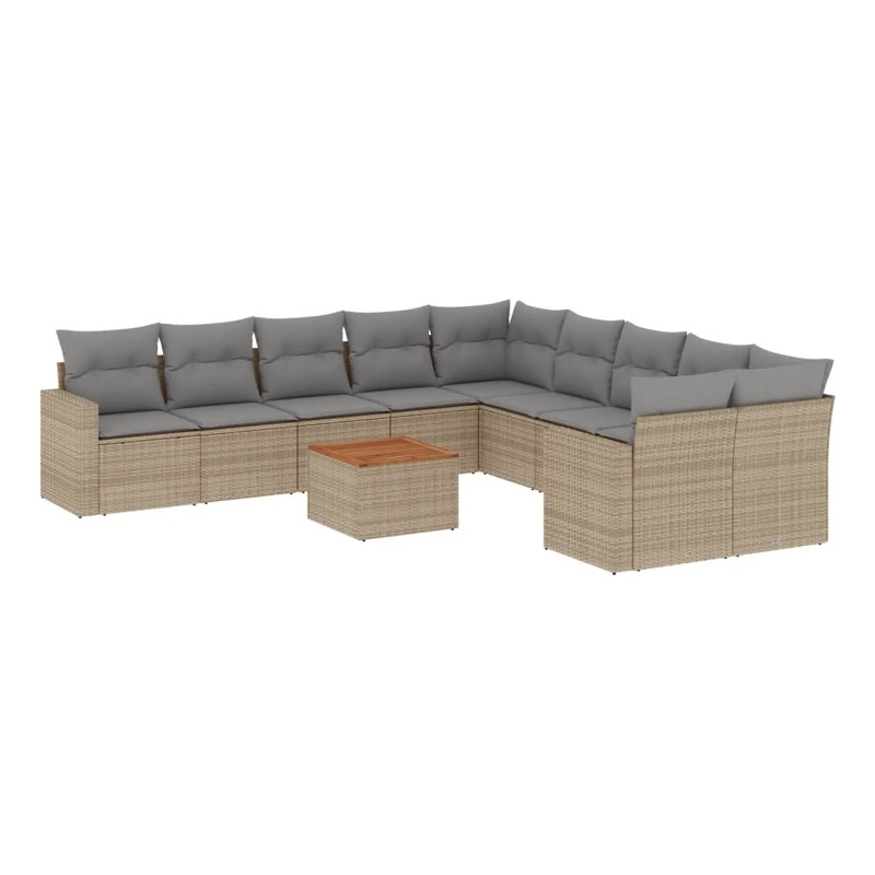 vidaXL 11 Piece Solid Acacia Wood Sofa Set in Beige