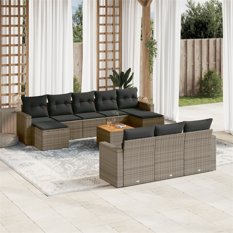vidaXL 11 Piece Solid Acacia Wood Sofa Set in Gray