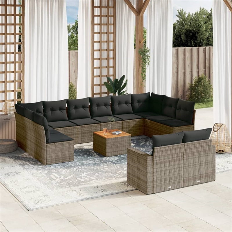 vidaXL 13 Piece Solid Acacia Wood Sofa Set in Gray