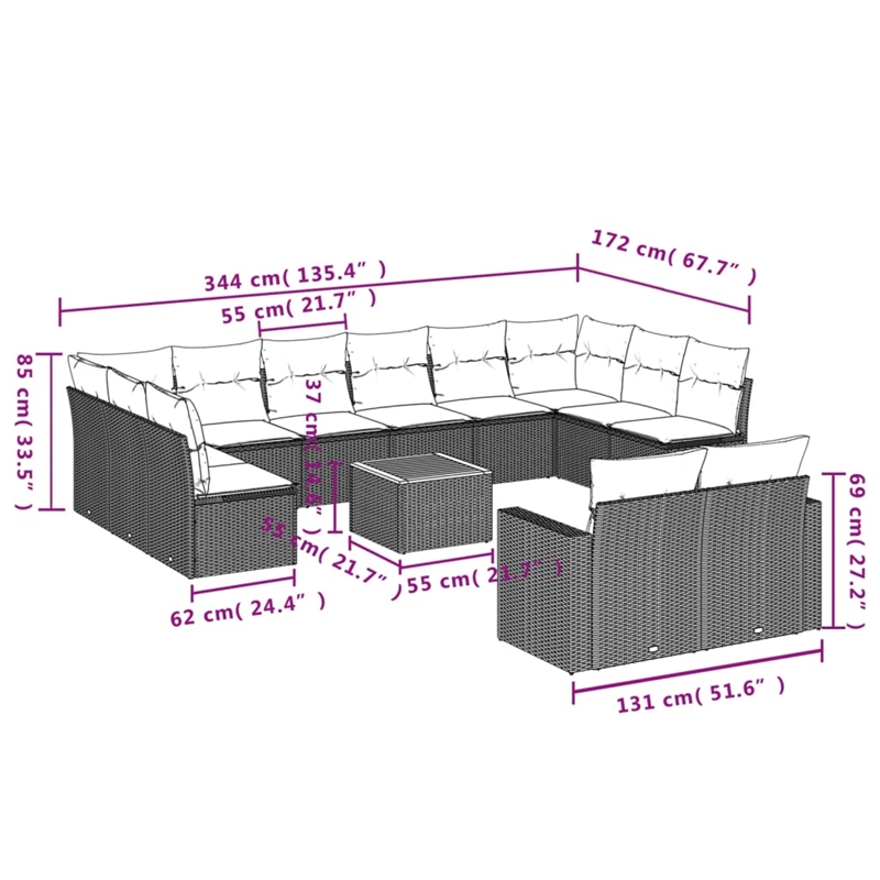 vidaXL 13 Piece Solid Acacia Wood Sofa Set in Gray