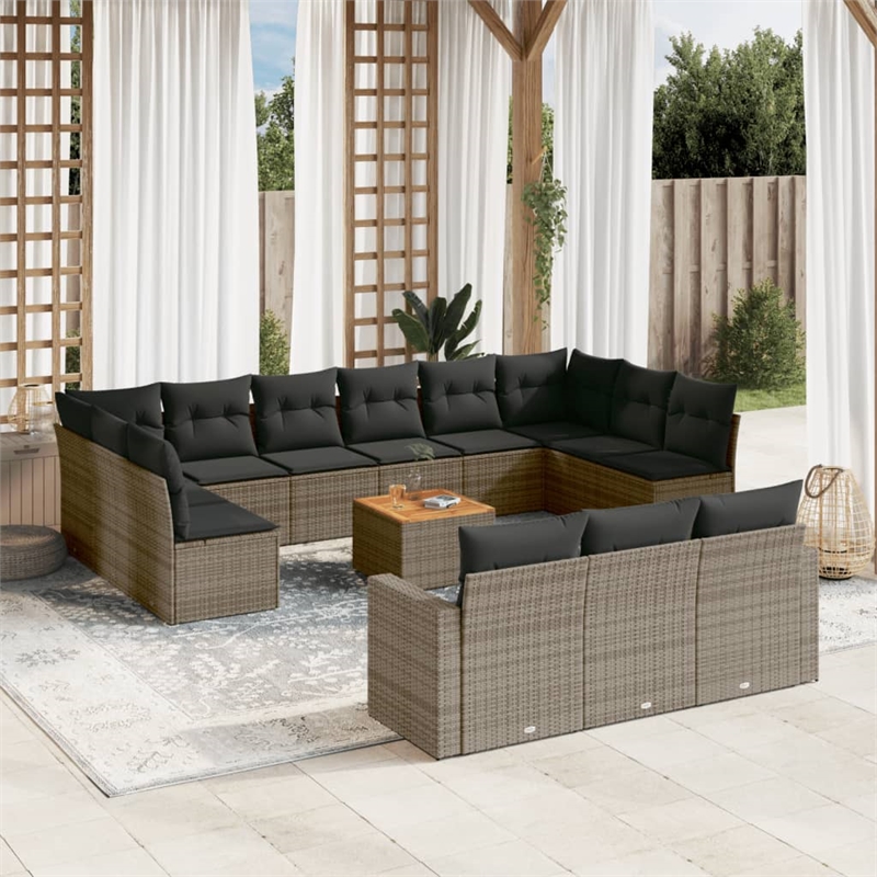 vidaXL 14 Piece Solid Acacia Wood Sofa Set in Gray