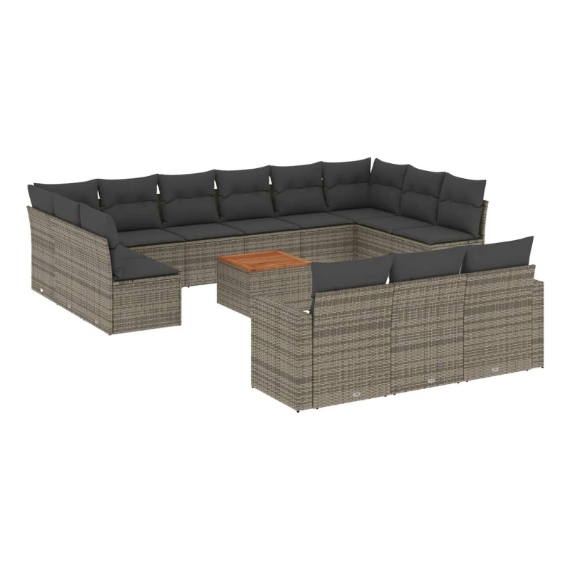 vidaXL 14 Piece Solid Acacia Wood Sofa Set in Gray