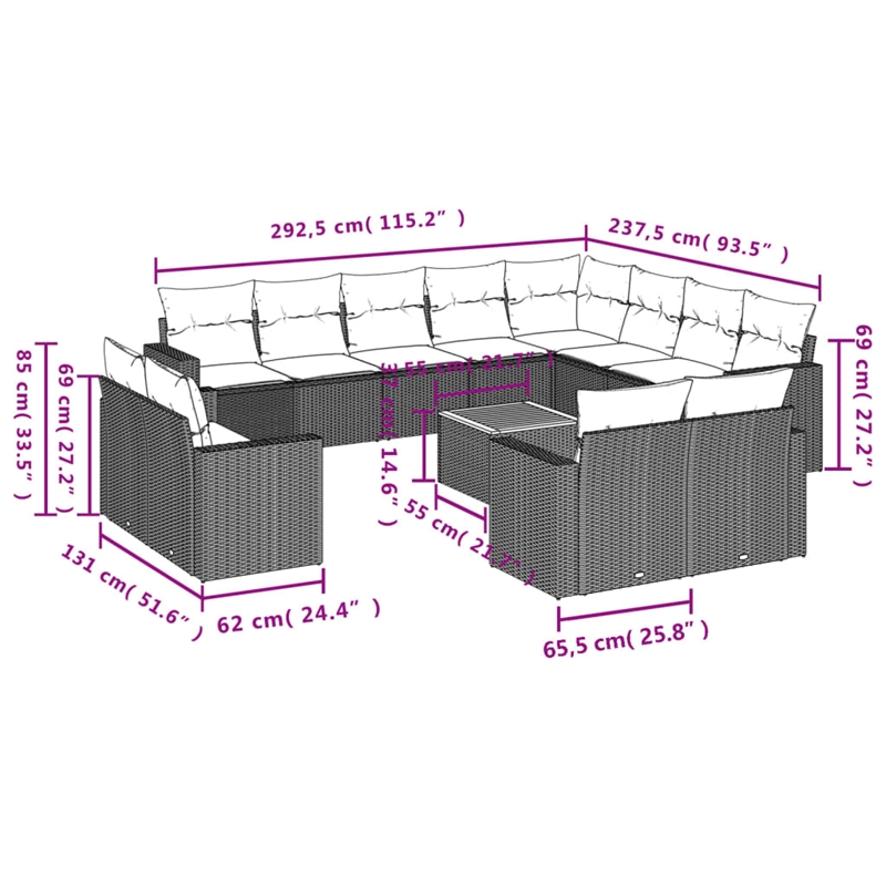 vidaXL Poly Rattan Large Sofa Set in Black