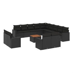 vidaXL 14 Piece Solid Acacia Wood Sofa Set in Black