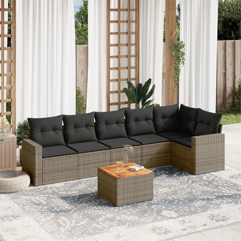 vidaXL 7 Piece Solid Acacia Wood Sofa Set in Gray
