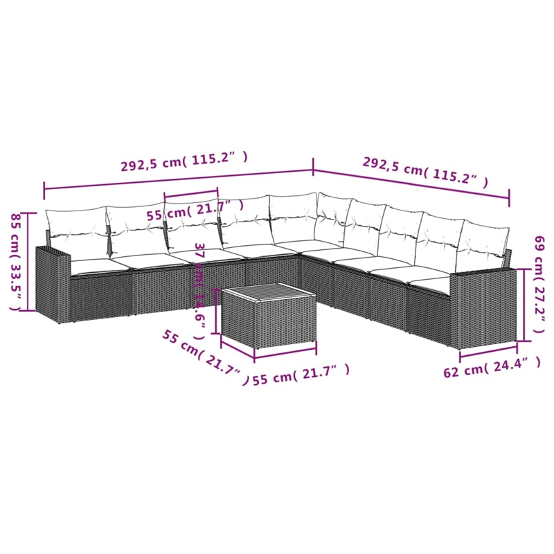 vidaXL 10 Piece Steel Sofa Set in Black