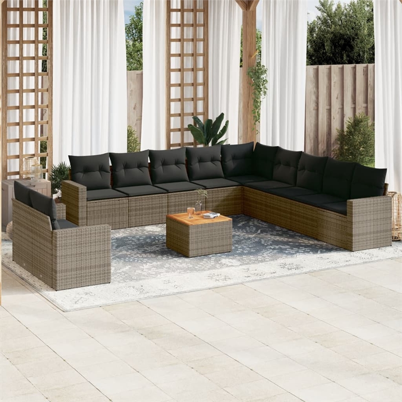 vidaXL 12 Piece Solid Acacia Wood Sofa Set in Gray