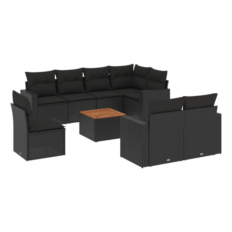 vidaXL 9 Piece Solid Acacia Wood Sofa Set in Black