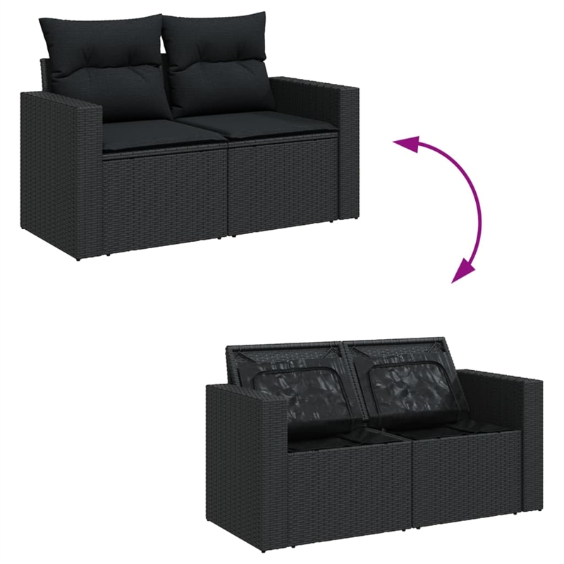 vidaXL 9 Piece Solid Acacia Wood Large Sofa Set in Black