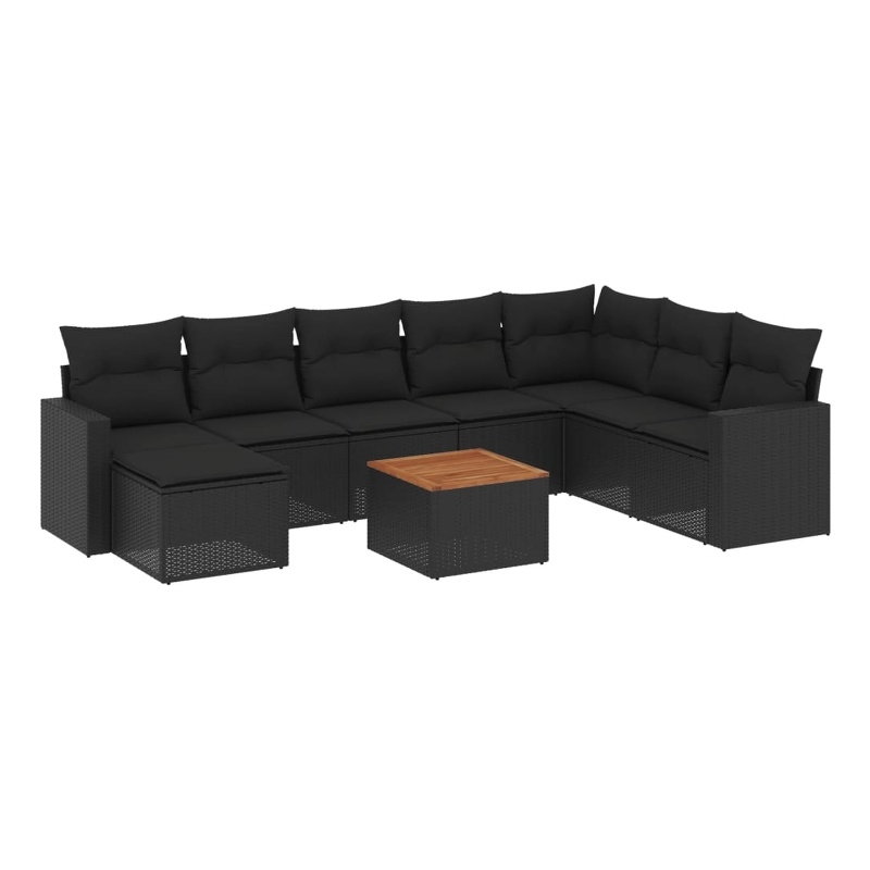 vidaXL 9 Piece Solid Acacia Wood Large Sofa Set in Black