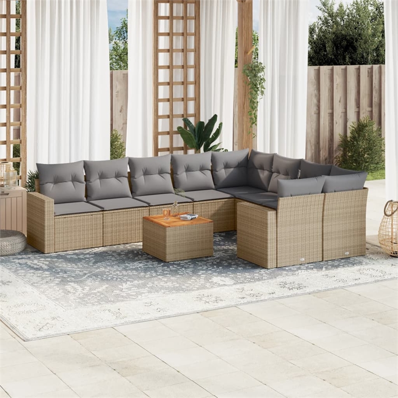 vidaXL Poly Rattan Sofa Set in Gray/Beige