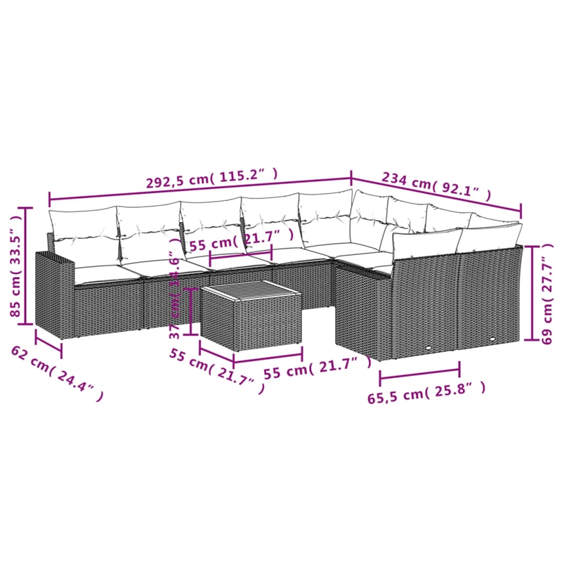 vidaXL Poly Rattan Sofa Set in Gray/Beige