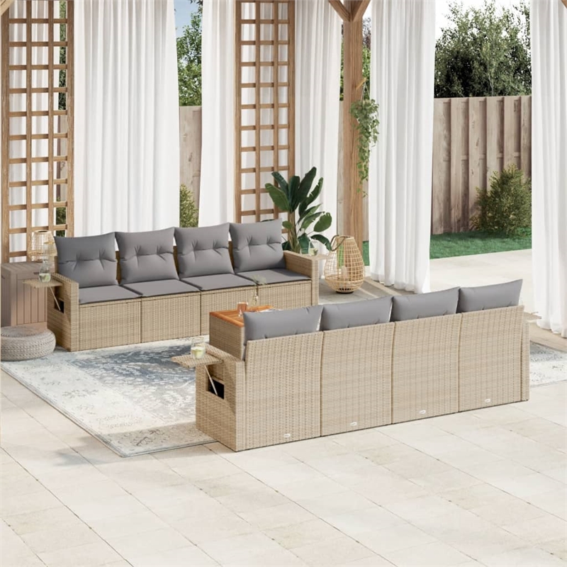 vidaXL 9 Piece Solid Acacia Wood Sofa Set in Beige