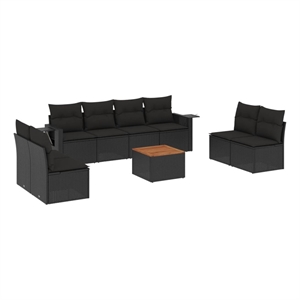 vidaXL 9 Piece Solid Acacia Wood Sofa Set in Black