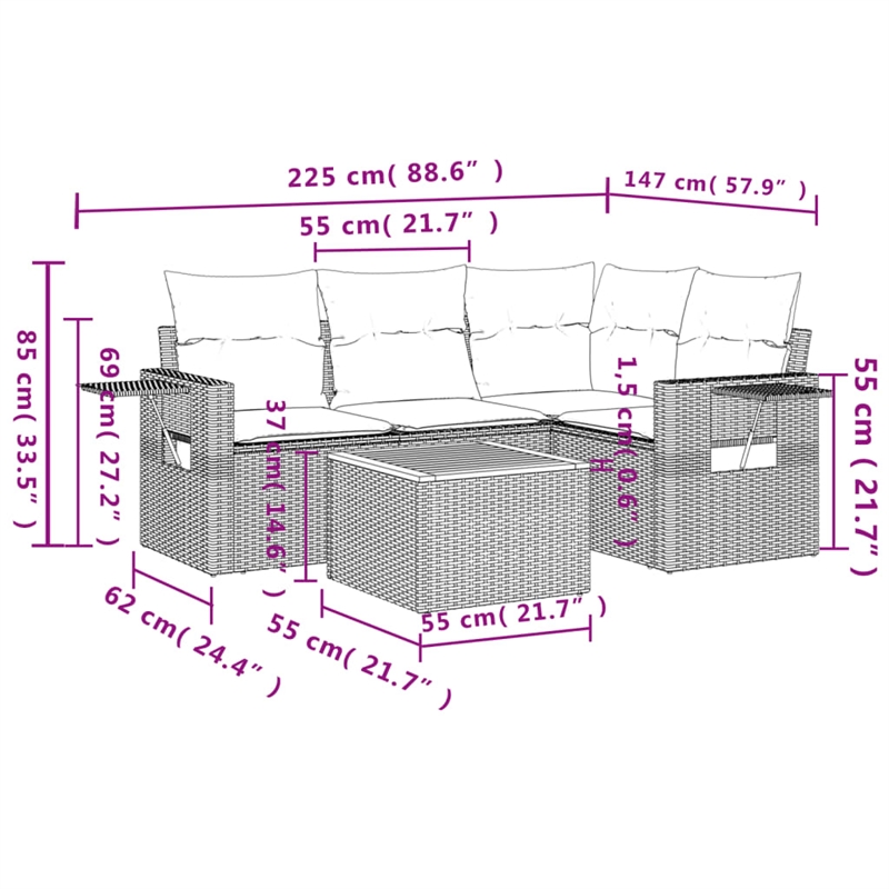 vidaXL 5 Piece Steel Sofa Set in Black