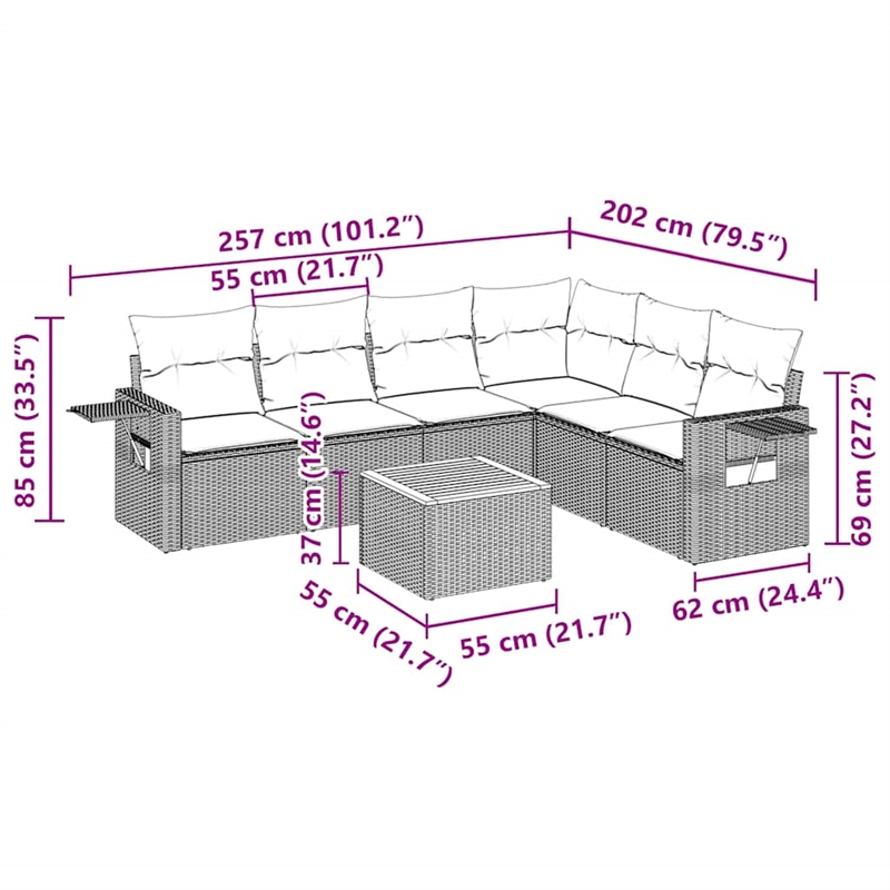 vidaXL 7 Piece Steel Sofa Set in Black/White/Cream