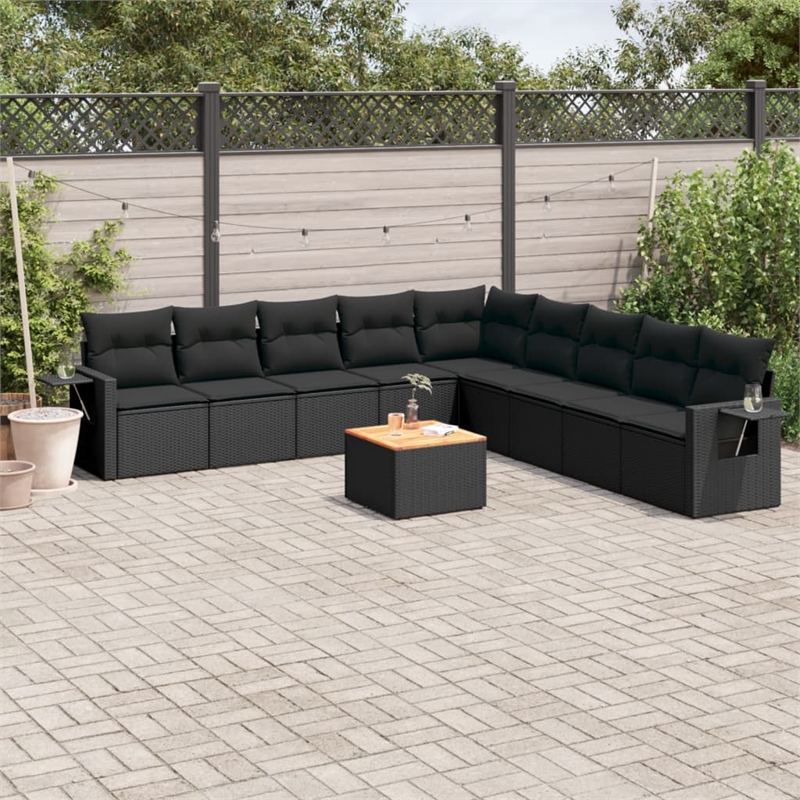 vidaXL 10 Piece Poly Rattan Sofa Set in Black