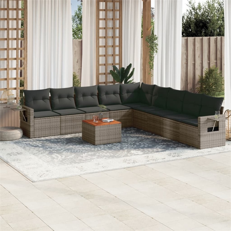 vidaXL 10 Piece Poly Rattan Sofa Set in Gray