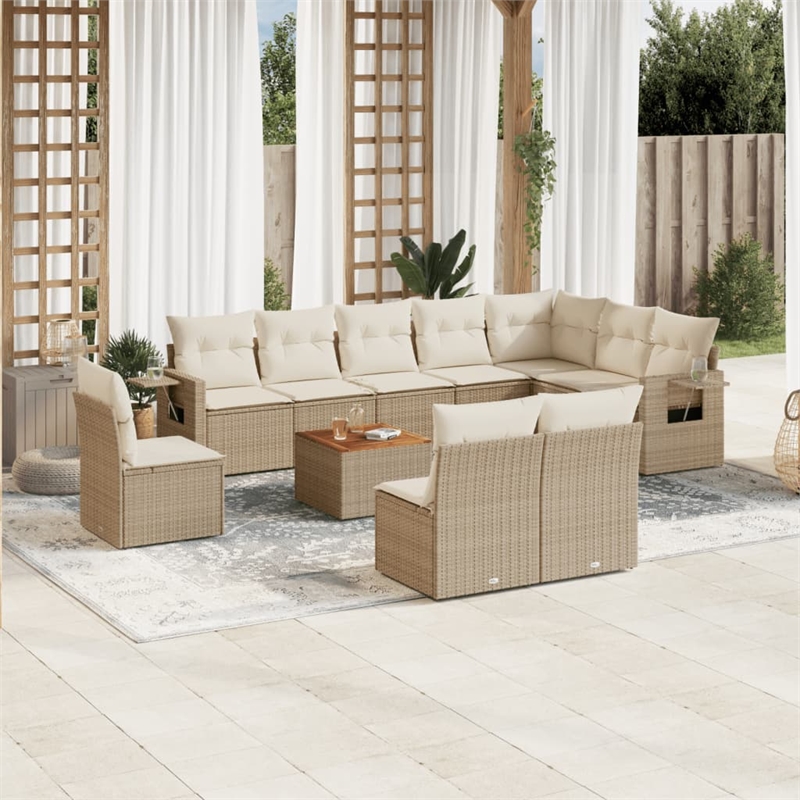 vidaXL 11 Piece Poly Rattan Sofa Set in Beige