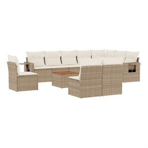 vidaXL 11 Piece Poly Rattan Sofa Set in Beige