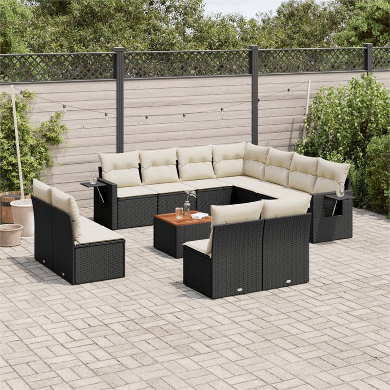 vidaXL 12 Piece Poly Rattan Sofa Set in Black/White/Cream