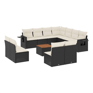 vidaXL 12 Piece Poly Rattan Sofa Set in Black/White/Cream
