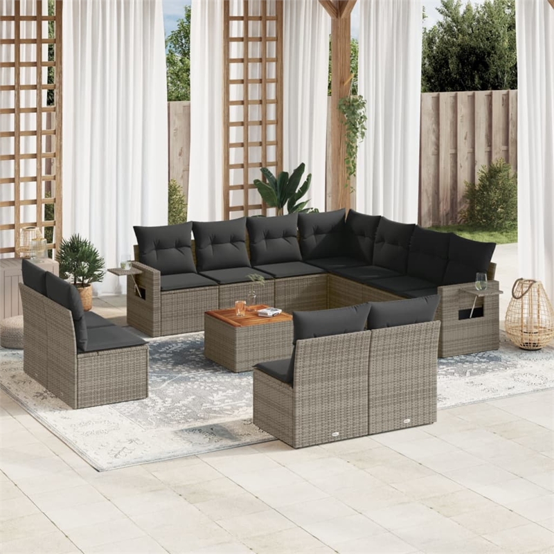 vidaXL 12 Piece Solid Acacia Wood Sofa Set in Gray
