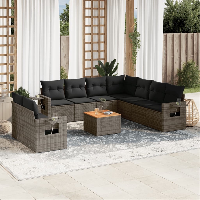 vidaXL 10 Piece Poly Rattan Sofa Set in Gray