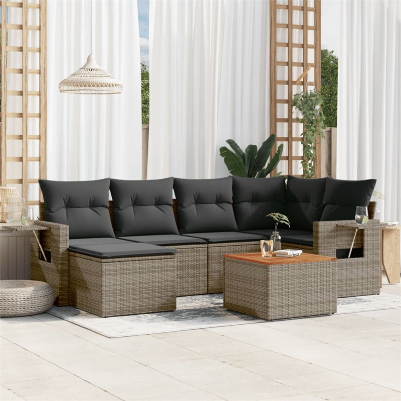 vidaXL 7 Piece Solid Acacia Wood Sofa Set in Gray