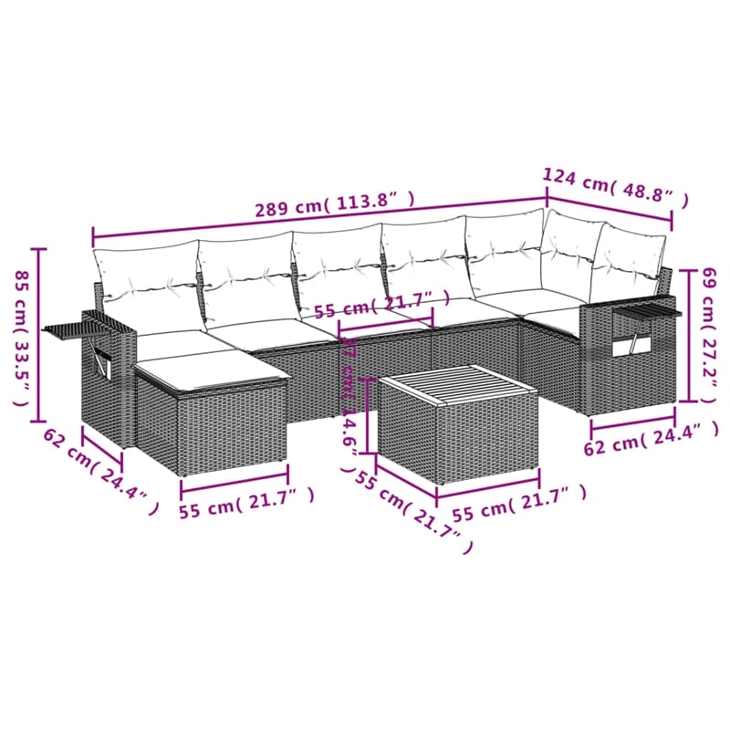 vidaXL 8 Piece Steel Small Sofa Set in Gray