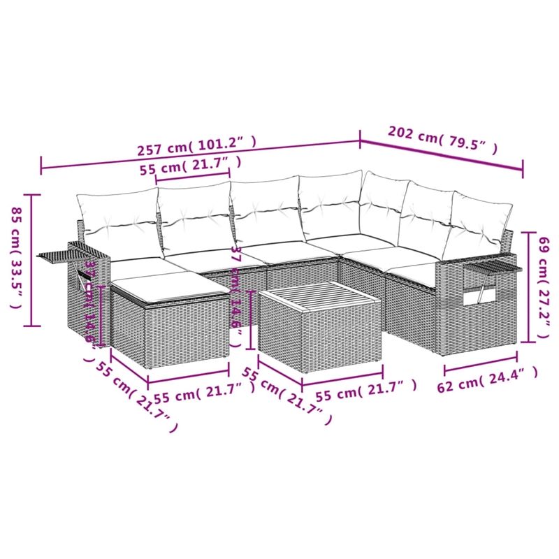 vidaXL 8 Piece Steel Sofa Set in Gray/Beige