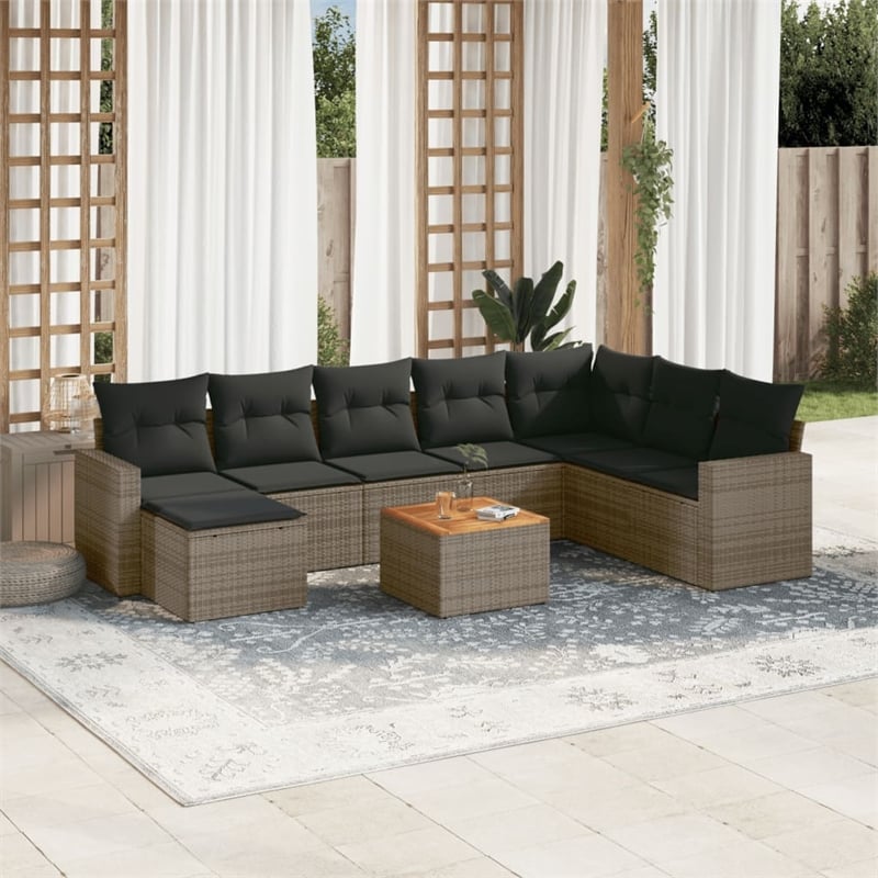 vidaXL 9 Piece Poly Rattan Sofa Set in Gray