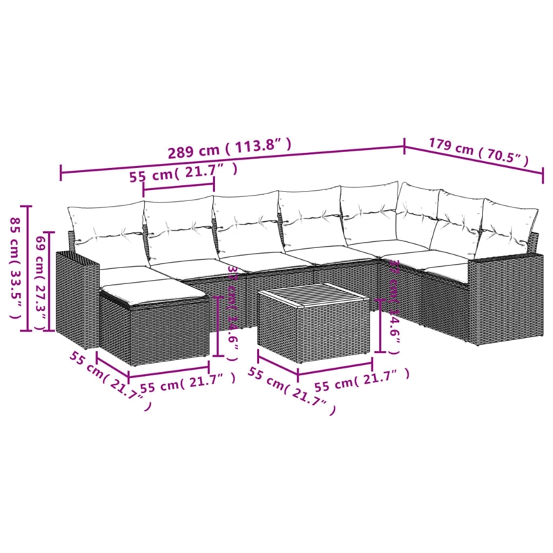 vidaXL 9 Piece Poly Rattan Sofa Set in Gray