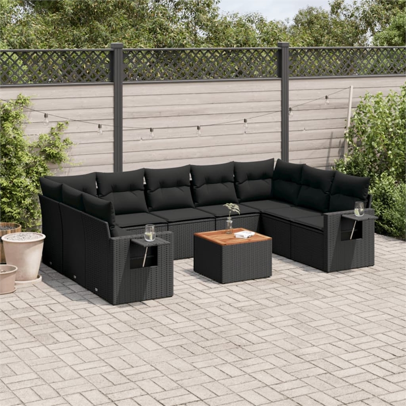 vidaXL Solid Acacia Wood Sofa Set in Black