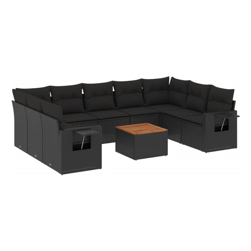 vidaXL Solid Acacia Wood Sofa Set in Black