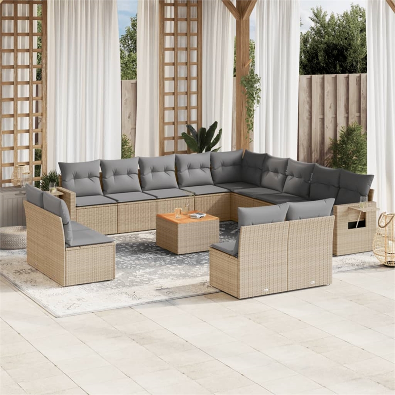 vidaXL 14 Piece Solid Acacia Wood Large Sofa Set in Beige