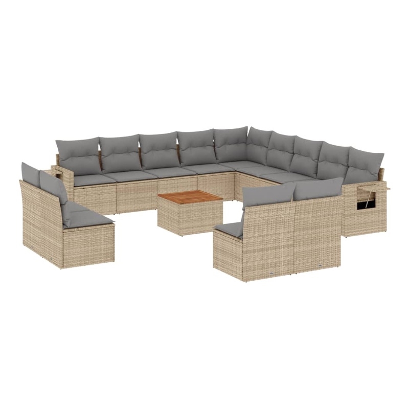 vidaXL 14 Piece Solid Acacia Wood Large Sofa Set in Beige
