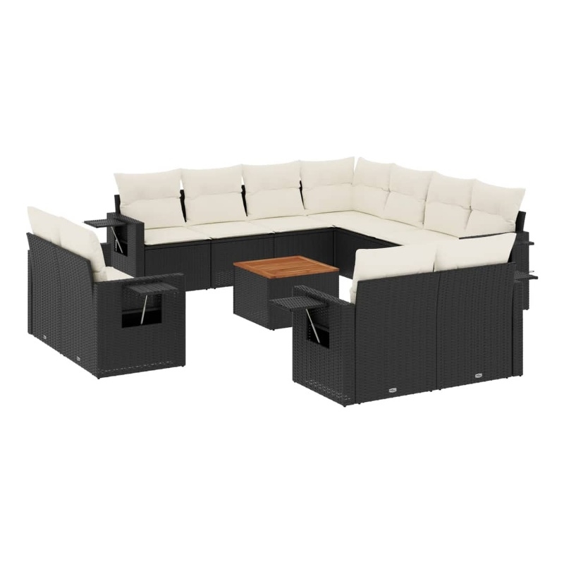 vidaXL 12 Piece Steel Large Sofa Set in Black/Cream
