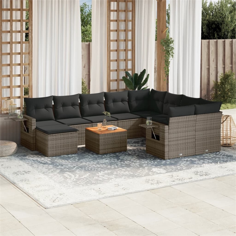 vidaXL 11 Piece Solid Acacia Wood Sofa Set in Gray