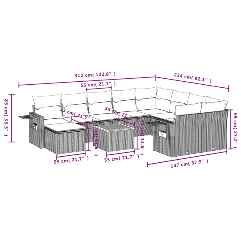 vidaXL 11 Piece Solid Acacia Wood Sofa Set in Gray
