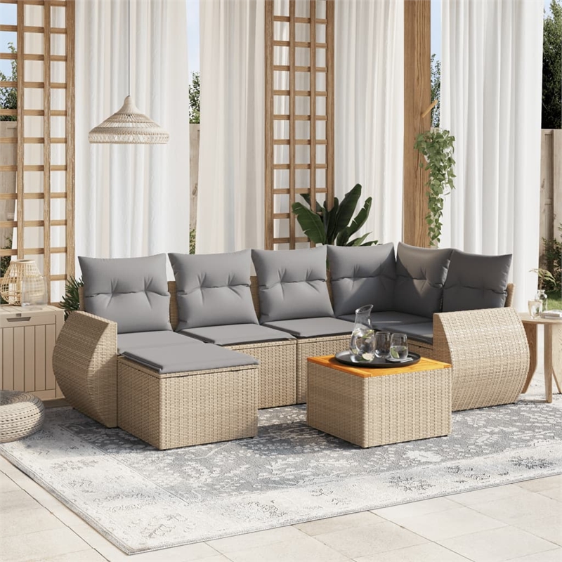 vidaXL 7 Piece Poly Rattan Sofa Set in Gray/Beige