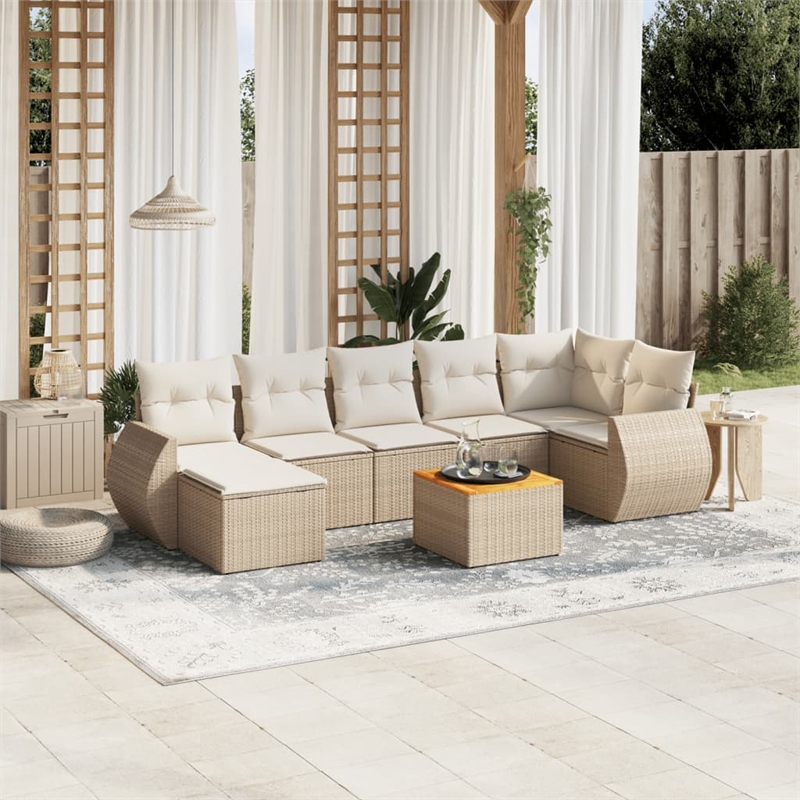 vidaXL 8 Piece Solid Acacia Wood Sofa Set in Beige