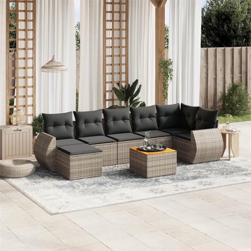 vidaXL 8 Piece Solid Acacia Wood Sofa Set in Gray