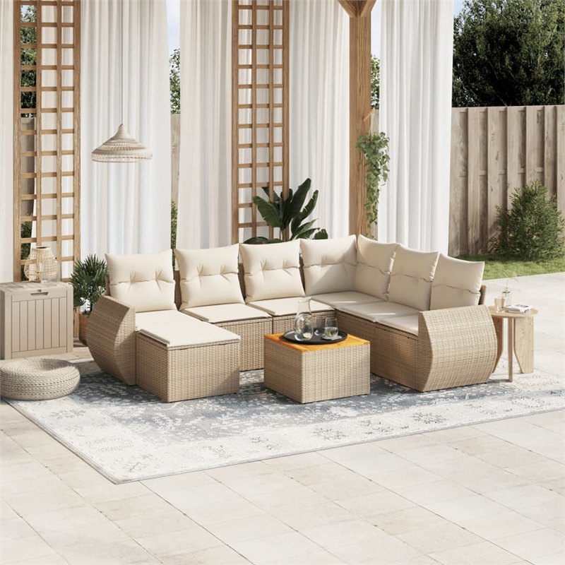 vidaXL 8 Piece Solid Acacia Wood Sofa Set in Beige