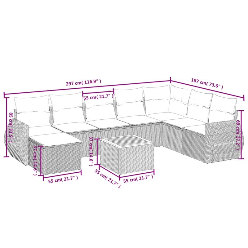 vidaXL 9 Piece Sofa Set in Gray